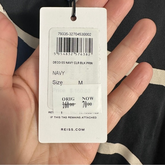 Reiss Deco Geometric Print Shirt, size M, point collar, polyester, new with tags - Picture 5 of 15